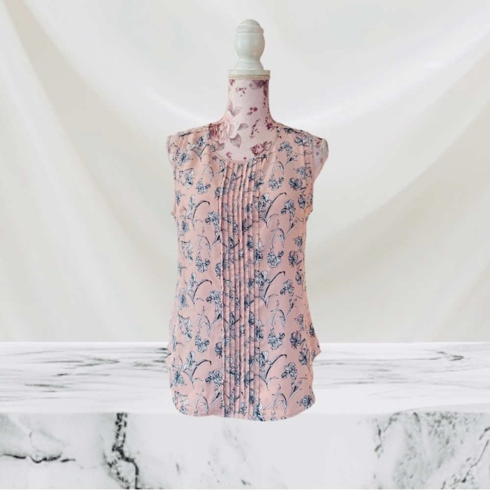 Ann Taylor Iris Pleated Pink Floral Sleeveless Top